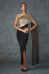 NAMRATA JOSHIPURA_Black Jersey Hand Embellishment Asymmetric Bark One Attached Draped Gown _at_Aza_Fashions