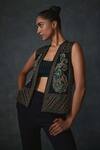 Namrata Joshipura_Black Satin Hand Embellishment Paisley Open Jacket _Online_at_Aza_Fashions