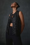 Namrata Joshipura_Black Jute Crepe Hand Embellishment Geometric Round Graysyl Short Jacket _Online_at_Aza_Fashions