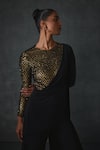 NAMRATA JOSHIPURA_Black Jersey Hand Embellishment Geometric High Dazzling Attached Drape Jumpsuit _at_Aza_Fashions