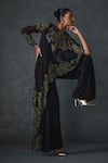 Buy_NAMRATA JOSHIPURA_Black Georgette Hand Embellishment Paisley Round Cape Style Jumpsuit _Online_at_Aza_Fashions