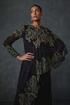 Shop_NAMRATA JOSHIPURA_Black Georgette Hand Embellishment Paisley Round Cape Style Jumpsuit _Online_at_Aza_Fashions