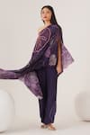 Buy_LABEL SHRISTI CHETANI_Purple Natural Crepe Abstract Pattern Asymmetric Top With Flared Pant _Online_at_Aza_Fashions