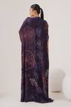 Shop_LABEL SHRISTI CHETANI_Purple Natural Crepe Embellished Bead Cape Abstract Pattern Draped Skirt Set _at_Aza_Fashions