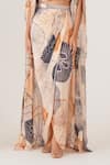 LABEL SHRISTI CHETANI_Peach Natural Crepe Embellished Bead Cape Open Abstract Motif Draped Skirt Set _Online_at_Aza_Fashions