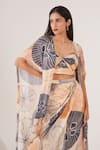 Buy_LABEL SHRISTI CHETANI_Peach Natural Crepe Embellished Bead Cape Open Abstract Motif Draped Skirt Set _Online_at_Aza_Fashions