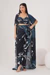 Buy_LABEL SHRISTI CHETANI_Blue Natural Crepe Embellished Bead Wave Abstract Pattern Draped Skirt Set _at_Aza_Fashions