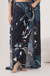 LABEL SHRISTI CHETANI_Blue Natural Crepe Embellished Bead Wave Abstract Pattern Draped Skirt Set _Online_at_Aza_Fashions