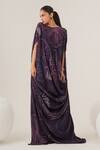 Shop_Label Shristi Chetani_Purple Crepe Beads Boat Neck Marine Pattern Draped Dress_at_Aza_Fashions