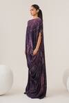 Label Shristi Chetani_Purple Crepe Beads Boat Neck Marine Pattern Draped Dress_Online_at_Aza_Fashions