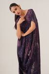 Buy_Label Shristi Chetani_Purple Crepe Beads Boat Neck Marine Pattern Draped Dress_Online_at_Aza_Fashions