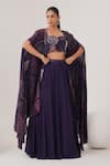 Buy_LABEL SHRISTI CHETANI_Purple Natural Crepe Embellished Bead Cape Lehenga Set With Abstract Pattern _at_Aza_Fashions