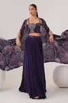 Shop_LABEL SHRISTI CHETANI_Purple Natural Crepe Embellished Bead Cape Lehenga Set With Abstract Pattern _at_Aza_Fashions