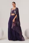 LABEL SHRISTI CHETANI_Purple Natural Crepe Embellished Bead Cape Lehenga Set With Abstract Pattern _Online_at_Aza_Fashions