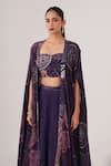 Buy_LABEL SHRISTI CHETANI_Purple Natural Crepe Embellished Bead Cape Lehenga Set With Abstract Pattern _Online_at_Aza_Fashions