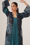 Shop_LABEL SHRISTI CHETANI_Blue Natural Crepe Marine Abstract Jacket Pattern Overlay With Solid Dress _Online_at_Aza_Fashions