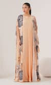 Buy_LABEL SHRISTI CHETANI_Peach Natural Crepe Embellished And Printed Cape Abstract Cape Front With Dress _at_Aza_Fashions