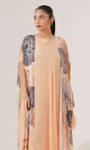 LABEL SHRISTI CHETANI_Peach Natural Crepe Embellished And Printed Cape Abstract Cape Front With Dress _Online_at_Aza_Fashions