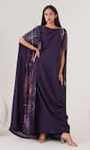 Buy_LABEL SHRISTI CHETANI_Purple Natural Crepe Embellished And Printed Cape Abstract Cape Long With Dress _at_Aza_Fashions