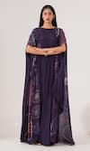 LABEL SHRISTI CHETANI_Purple Natural Crepe Embellished And Printed Cape Abstract Cape Long With Dress _Online_at_Aza_Fashions