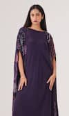 Shop_LABEL SHRISTI CHETANI_Purple Natural Crepe Embellished And Printed Cape Abstract Cape Long With Dress _Online_at_Aza_Fashions