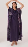 LABEL SHRISTI CHETANI_Purple Natural Crepe Embellished And Printed Cape Abstract Cape Long With Dress _at_Aza_Fashions