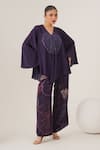 Buy_LABEL SHRISTI CHETANI_Purple Natural Crepe Embellished And Printed Abstract V Neck Top With Pant _at_Aza_Fashions