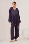 LABEL SHRISTI CHETANI_Purple Natural Crepe Embellished And Printed Abstract V Neck Top With Pant _Online_at_Aza_Fashions