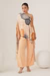 Buy_LABEL SHRISTI CHETANI_Peach Natural Crepe Print Abstract Asymmetric Neck One Shoulder Top With Pant _at_Aza_Fashions