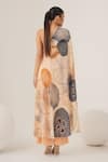 Shop_LABEL SHRISTI CHETANI_Peach Natural Crepe Print Abstract Asymmetric Neck One Shoulder Top With Pant _at_Aza_Fashions