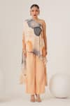 Buy_LABEL SHRISTI CHETANI_Peach Natural Crepe Print Abstract Asymmetric Neck One Shoulder Top With Pant _Online_at_Aza_Fashions