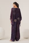 Shop_LABEL SHRISTI CHETANI_Purple Natural Crepe Print Abstract V Neck Asymmetric Top With Pant _at_Aza_Fashions