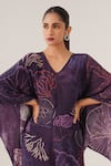 LABEL SHRISTI CHETANI_Purple Natural Crepe Print Abstract V Neck Asymmetric Top With Pant _Online_at_Aza_Fashions