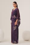 Shop_LABEL SHRISTI CHETANI_Purple Natural Crepe Print Abstract V Neck Asymmetric Top With Pant _Online_at_Aza_Fashions