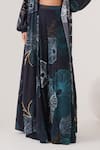 LABEL SHRISTI CHETANI_Blue Natural Crepe Print Abstract Cape Front Open And Kalidar Pant Set _Online_at_Aza_Fashions