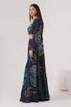 Buy_LABEL SHRISTI CHETANI_Blue Natural Crepe Print Abstract Cape Front Open And Kalidar Pant Set _Online_at_Aza_Fashions