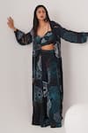 LABEL SHRISTI CHETANI_Blue Natural Crepe Print Abstract Cape Front Open And Kalidar Pant Set _at_Aza_Fashions