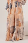 LABEL SHRISTI CHETANI_Peach Natural Crepe Print Abstract Cape Front Open And Pant Set _Online_at_Aza_Fashions