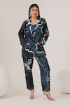 Buy_LABEL SHRISTI CHETANI_Blue Natural Crepe Print Abstract Swirl Lapel Collar Blazer Pant Set _at_Aza_Fashions