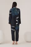 Shop_LABEL SHRISTI CHETANI_Blue Natural Crepe Print Abstract Swirl Lapel Collar Blazer Pant Set _at_Aza_Fashions