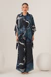 Buy_LABEL SHRISTI CHETANI_Blue Natural Crepe Print Abstract Swirl Collared Neck Top With Pant _at_Aza_Fashions