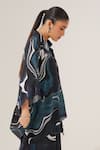 Buy_LABEL SHRISTI CHETANI_Blue Natural Crepe Print Abstract Swirl Collared Neck Top With Pant 