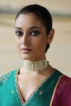 Buy_MAISARA JEWELRY_Gold Plated Pearl Mayura Jaal Jadau And Embellished Choker _at_Aza_Fashions