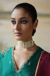 MAISARA JEWELRY_Gold Plated Pearl Mayura Jaal Jadau And Embellished Choker _Online_at_Aza_Fashions