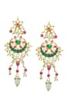 Shop_MAISARA JEWELRY_Green Pearl Ishya Kundan Floral Embellished Earrings _at_Aza_Fashions