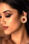 Shop_SUHANI PITTIE_Red Coin Floral Bloom Studs _at_Aza_Fashions