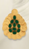 Buy_SUHANI PITTIE_Green Coin Tear Drop Carved Studs _at_Aza_Fashions