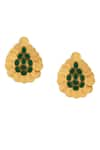 SUHANI PITTIE_Green Coin Tear Drop Carved Studs _Online_at_Aza_Fashions