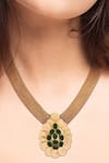 Shop_SUHANI PITTIE_Green Coin Tear Drop Carved Pendant Necklace _at_Aza_Fashions