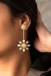 Shop_Suhani Pittie_Pink Crystals, Stones And Coin Embellished Drop Earrings _at_Aza_Fashions